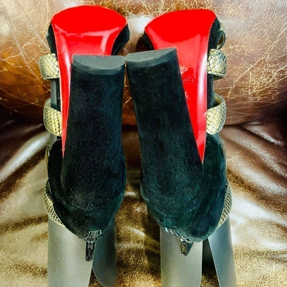 Christian Louboutin Champaign gold bandage sandals.VeauVelour blockheel EU37.5 - Picture 10 of 11